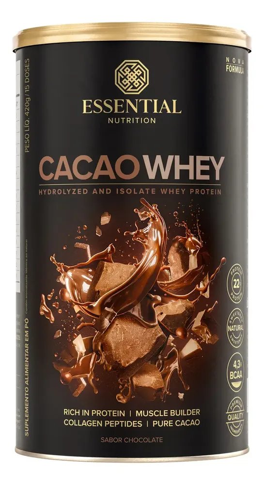 Cacao Whey Protein Isolado e Hidrolisado 420g Essential Nutrition