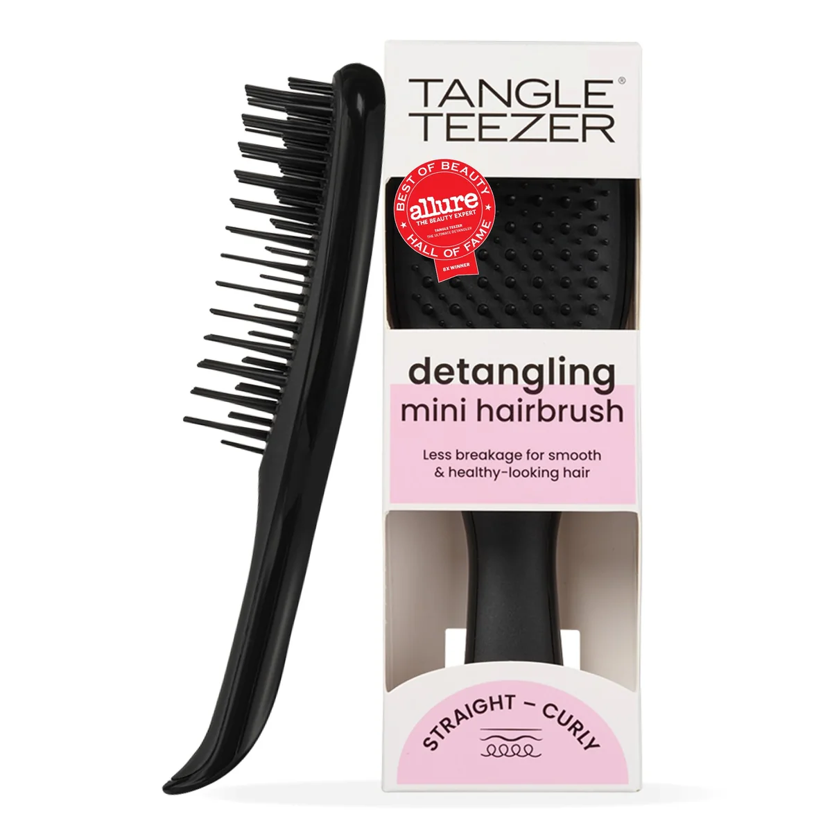 Escova de cabelo desembaraçadora The Mini Ultimate Detangler para todos os tipos de cabelo, ideal para o uso em fios úmidos. Cor: Preta