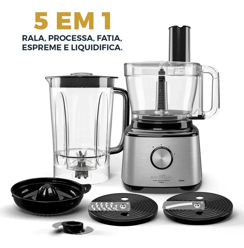 Multiprocessador Britânia 5 Em 1 Bmp2000 1300w Cor Prateado