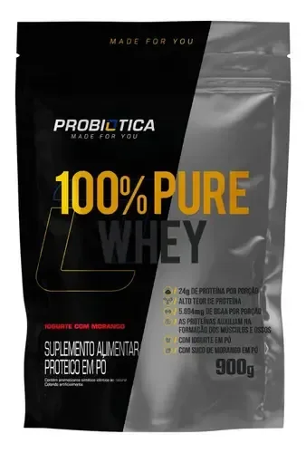 Whey Protein 100% Probiotica Iogurte Com Morango Refil 900g Iogurte Com Morango