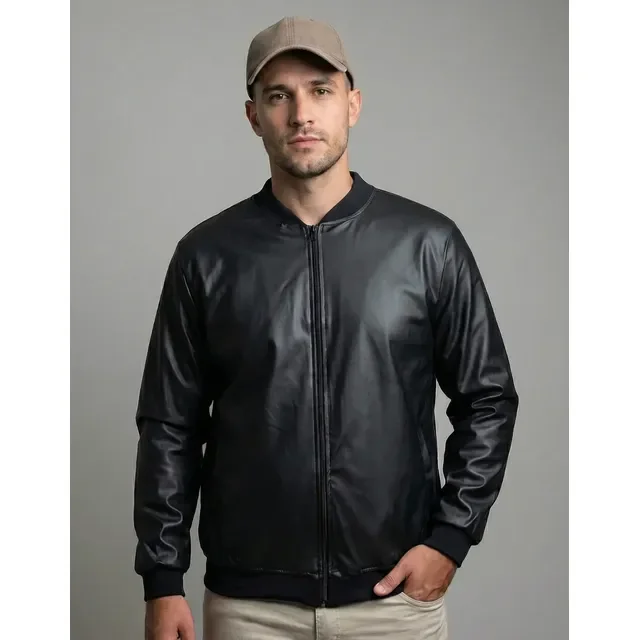 Jaqueta Bomber Courino Masculina Preta Com Zíper