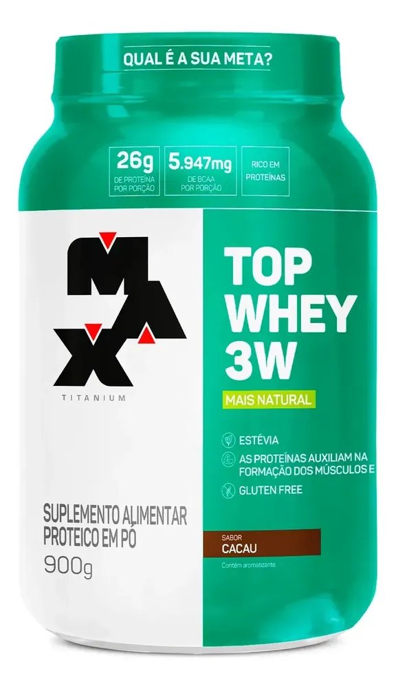Top Whey Protein 3w 900g Whey Isolado Concentrado e Hidrolisado Max TitaniumSabor Cacau Mais natural