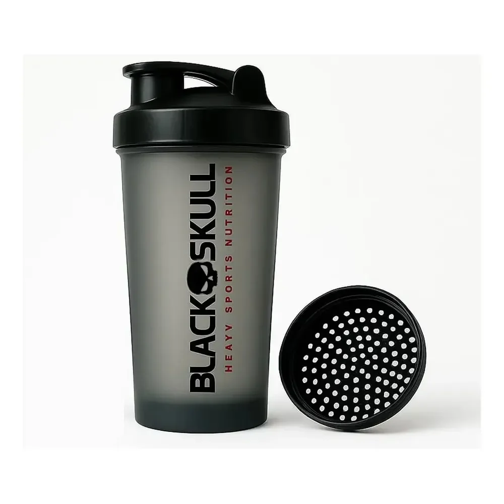 Coqueteleira Com Filtro 600ml Black Skull Cor Preto Fumê - Garrafa Academia Treino - Shakeira Preta Fumê