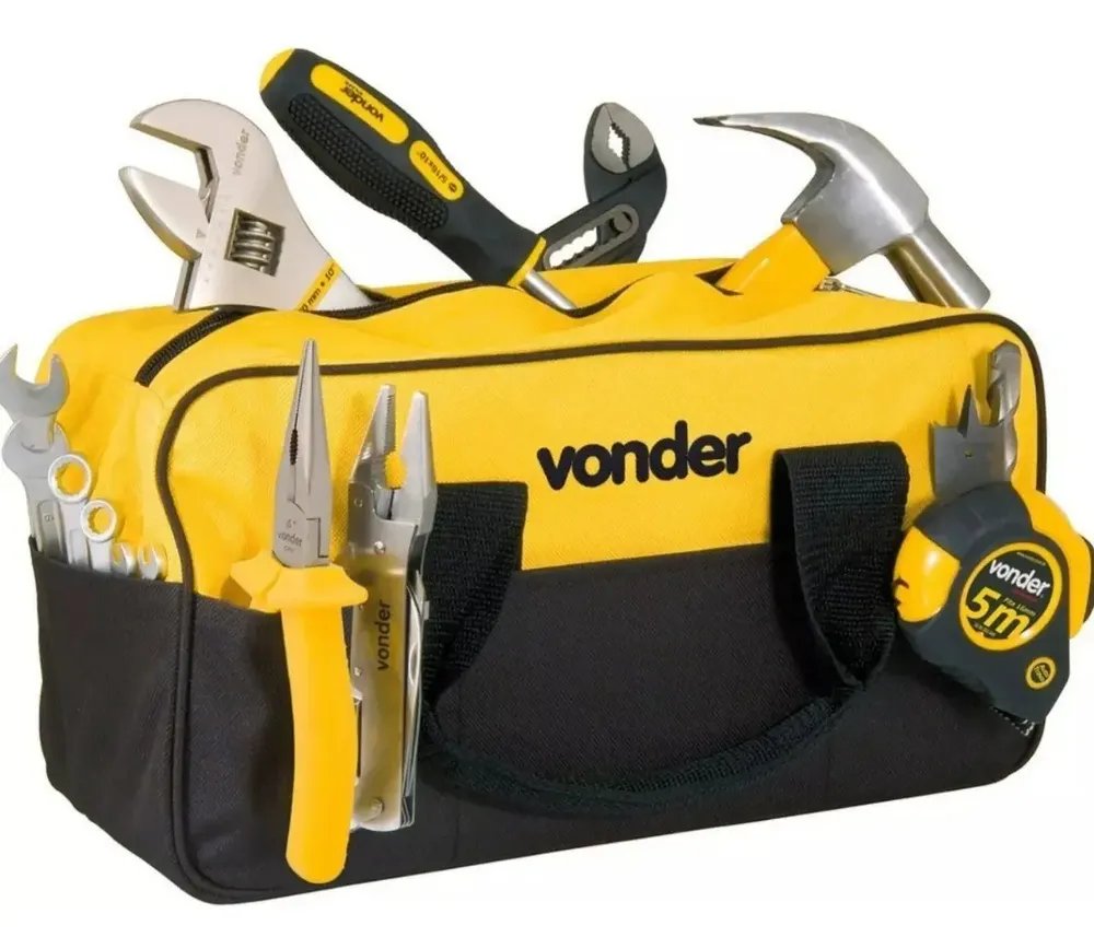 Bolsa Maleta Ferramentas Em Lona Com 8 Divisões Externas Cor Preto - amarelo Vonder