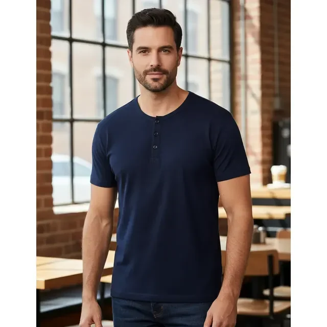 Camiseta Henley Masculina Anistia Fit Algodão Premium