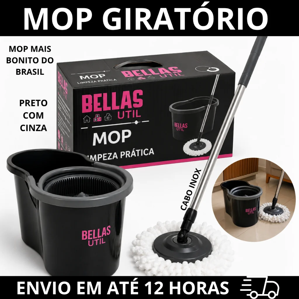 Mop Giratorio Balde Centrifuga 8lt Cabo Inox Esfregão Limpeza