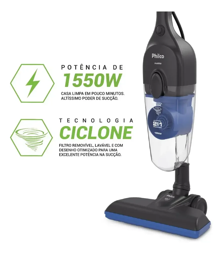 Aspirador De Po Philco Pas38 1550w - Cinza Com Azul