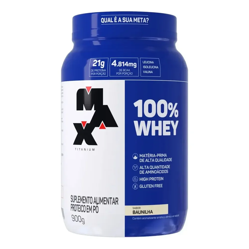 100% Whey - Max Titanium Proteínas Proteínas Sabor Baunilha X 900g - Pote