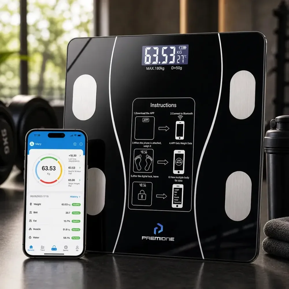 Balança Digital Bioimpedância Inteligente Bluetooth Mede Gordura Corporal Imc Massa Muscular App Android Ios Até 140kg Preto 3v