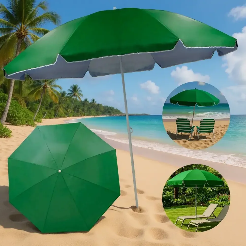 Guarda-sol Grande Praia Gigante 2,32m Reforçado Pesca Resistente Cor Verde Cb Liso