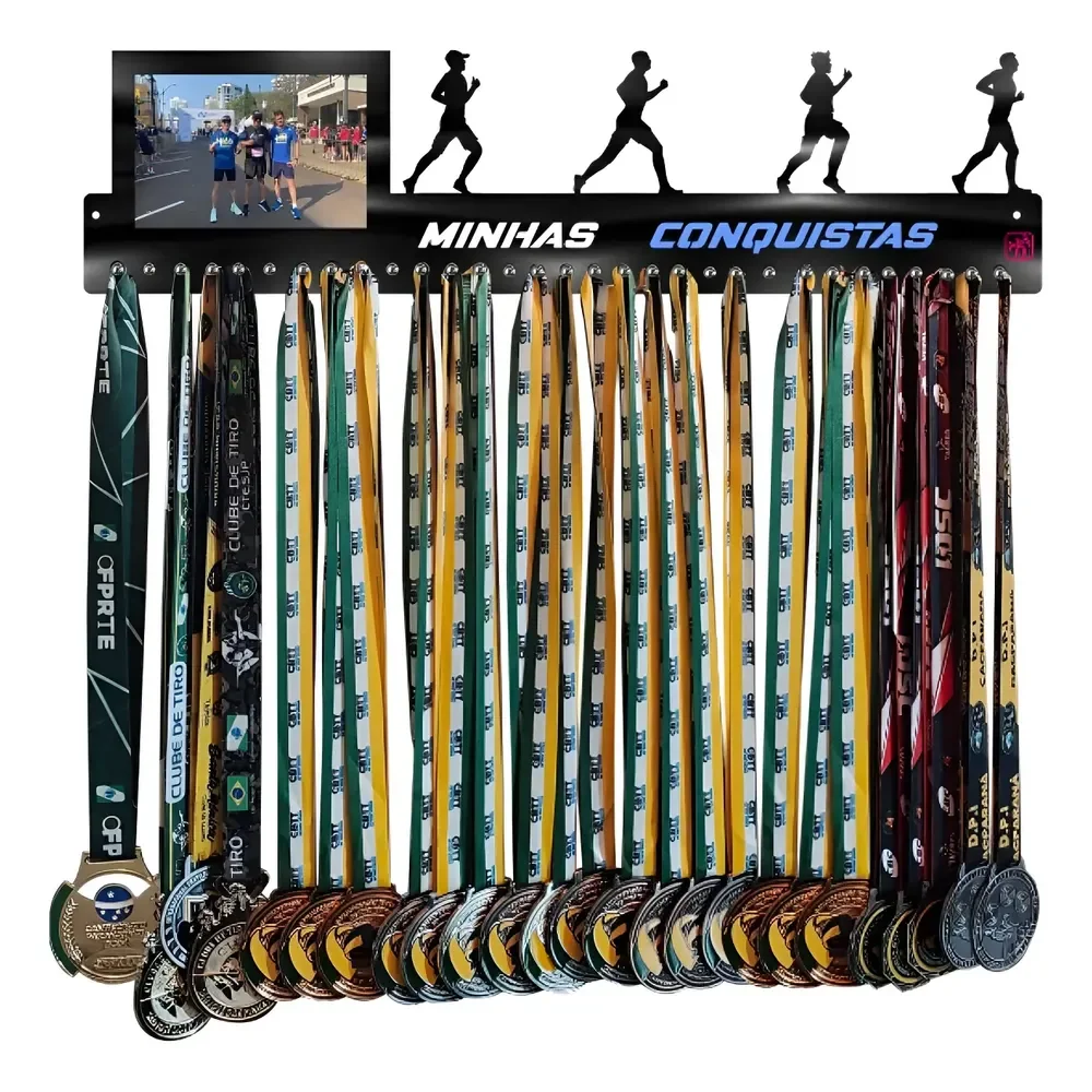Porta Medalha Corrida Masc Portaretrato Para Até 100medalhas Preto