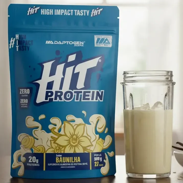Suplemento Hit Protein Adaptogen Science sachê 900g Whey Protein Zero Gluten Zero açucar Sabor Baunilha