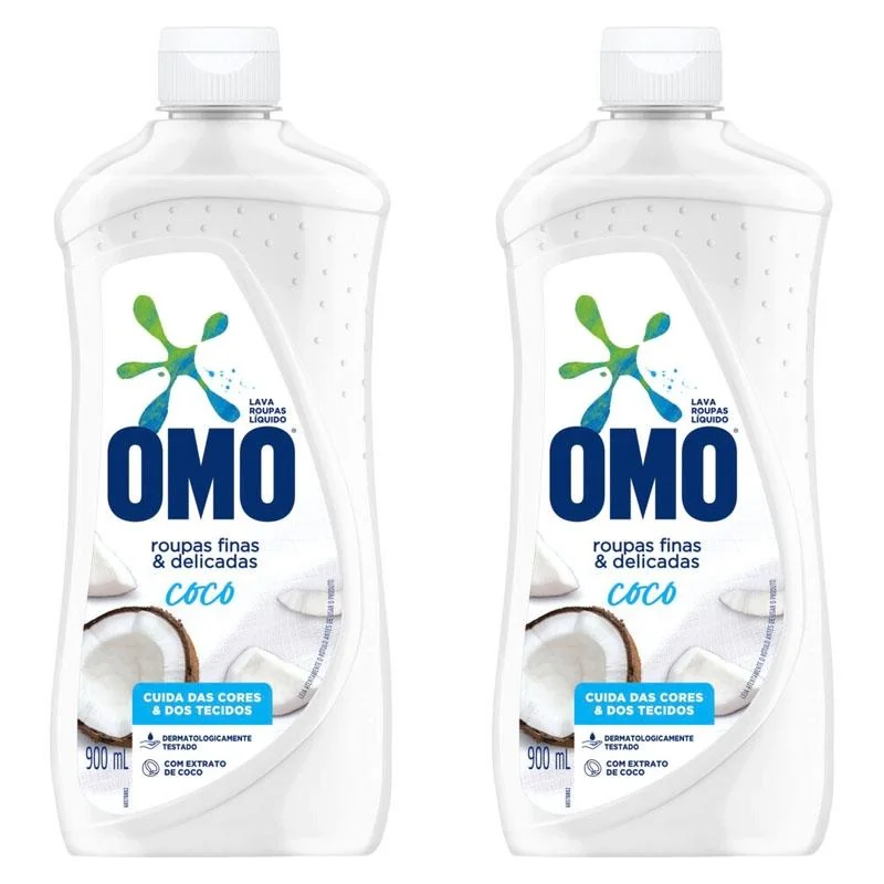 Kit 2 Lava-Roupas Omo Líquido Roupas Finas e Delicadas Coco 900ml