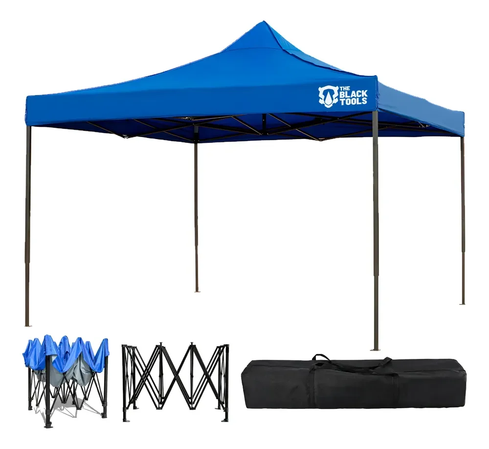 Tenda Sanfonada Proteção Uv 3x3m Gazebo Ajustável C/ Bolsa Azul