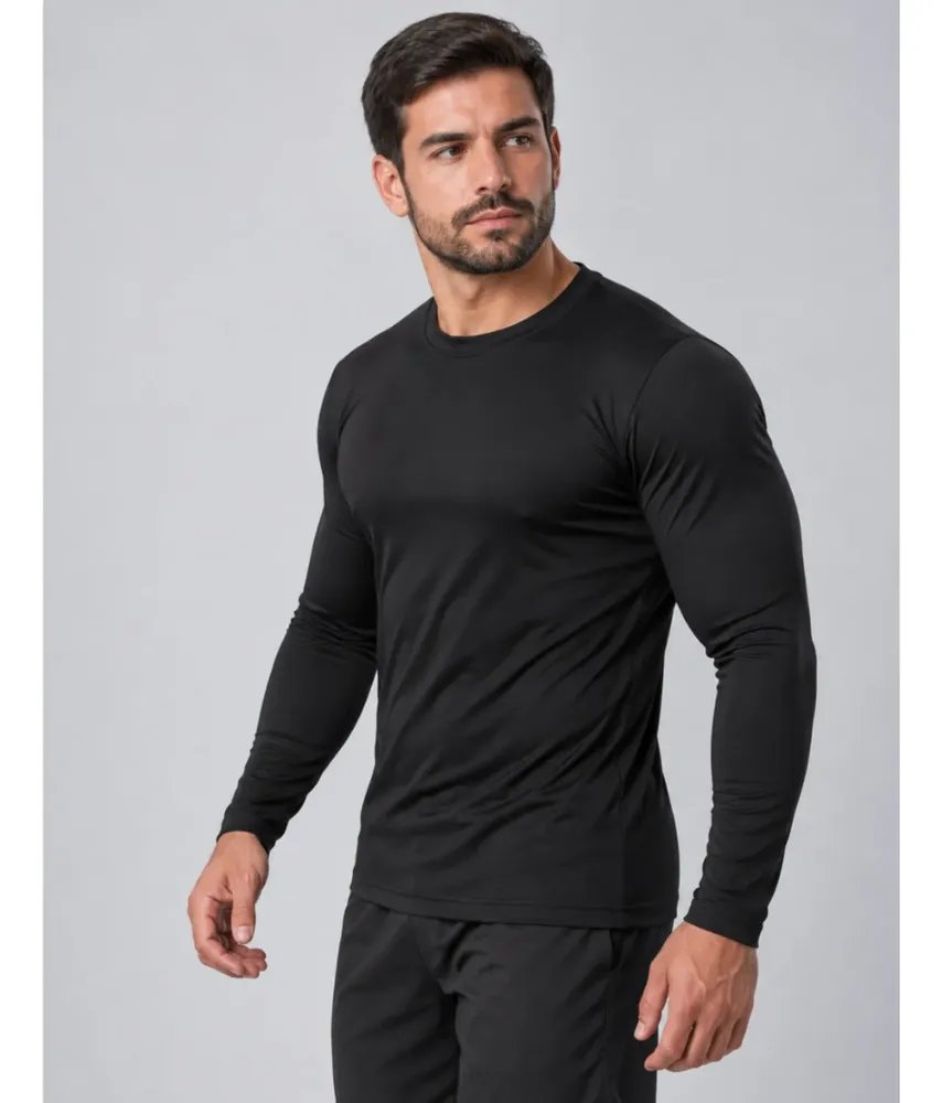 Camisa Uv50+ Segunda Pele Masculina Manga Longa Dry Fit Preto G