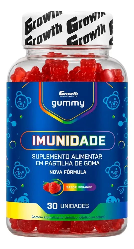 Imunidade Gummy 30 Un Growth Supplements - Sabor Morango Morango