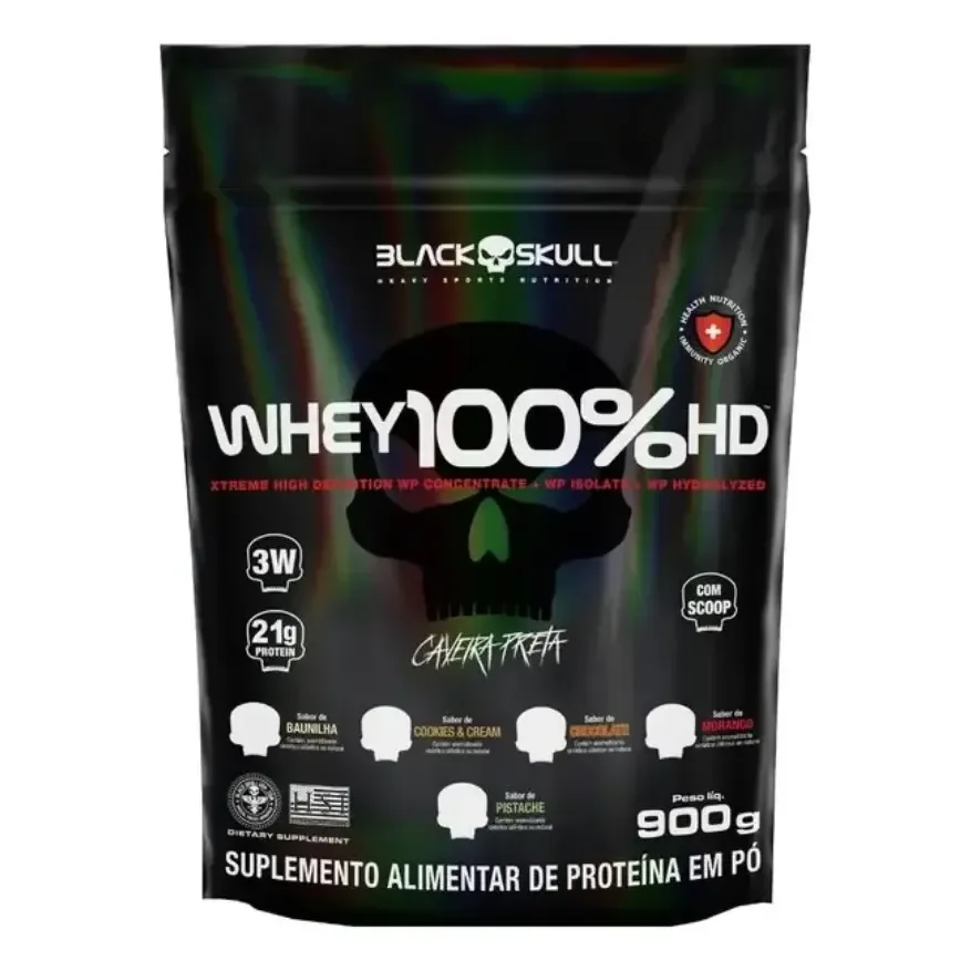 Whey Protein 100% Hd Black Skull Para Músculos Sabor Pistache 900g