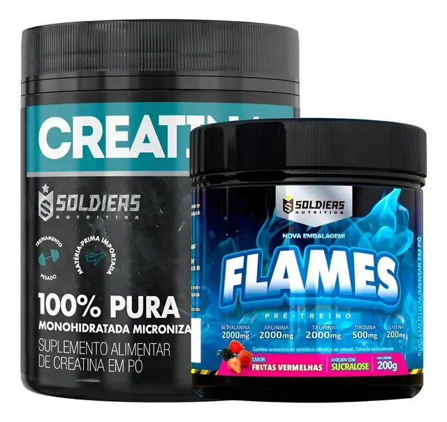 Kit: Creatina 300g + Pré-treino Flames 200g Soldiers Nutriti