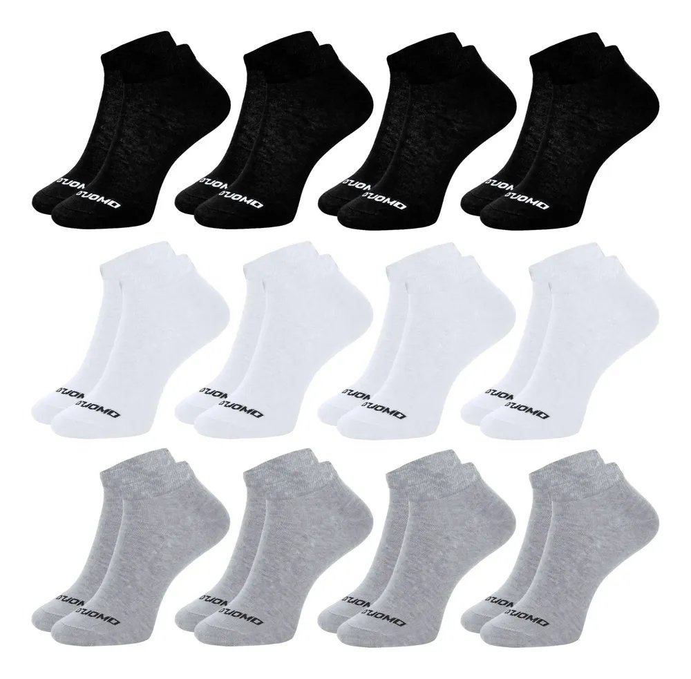 Kit 12 Pares Meia Masculina Cano Curto Soquete Algodão Duomo 4 Branco - 4 Cinza - 4 Preto Masculina Academia Toque Macio 39-44 Meia Cano Baixo Masculina