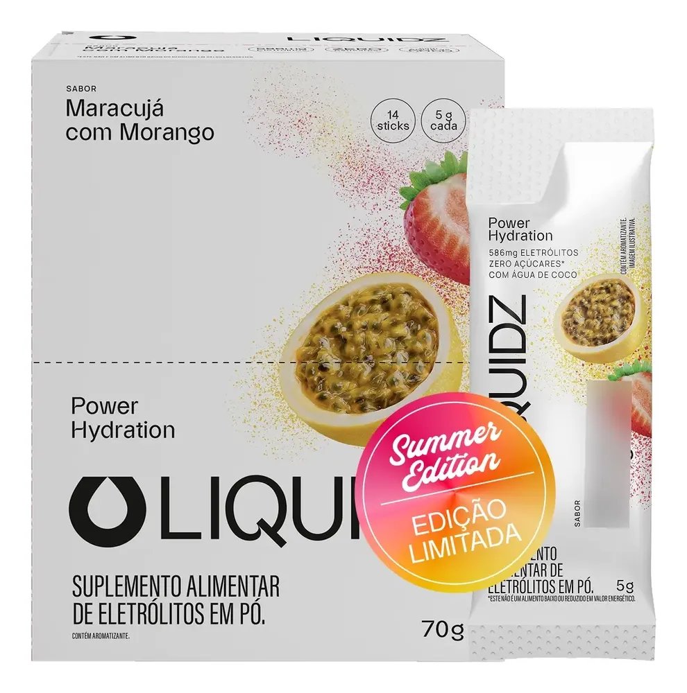 LIQUIDZ® Eletrólitos Zero Açúcar Maracujá E Morango - 14 Sachês