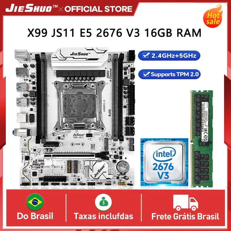 Kit Placa-mãe JIESHUO X99-JS11 Processador Xeon E5-2676 V3 16GB RAM , Compatível com memória DDR3 de 16GB, módulo WiFi e TPM 2.0