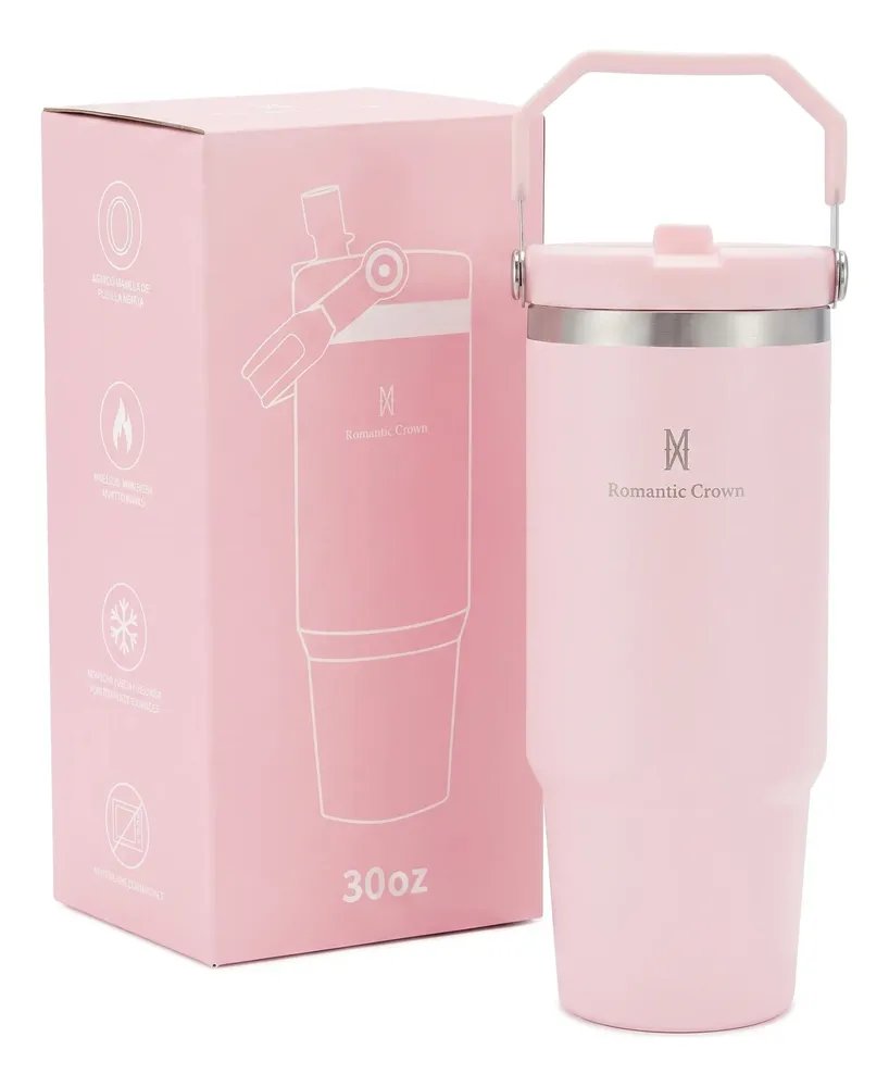 Garrafa Térmica Inox 900ml Tampa Flip Straw Canudo Com Alça Rosa-claro