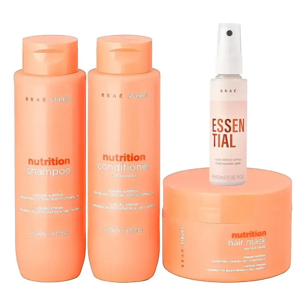 Kit Braé Stages Nutrition Shampoo,cond,másc + Essential 60ml