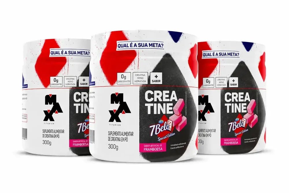 Creatina 7 Belo 300g Creatina Monohidratada Sabor Framboesa Kit 3 Força Energia Alta Performance Treino