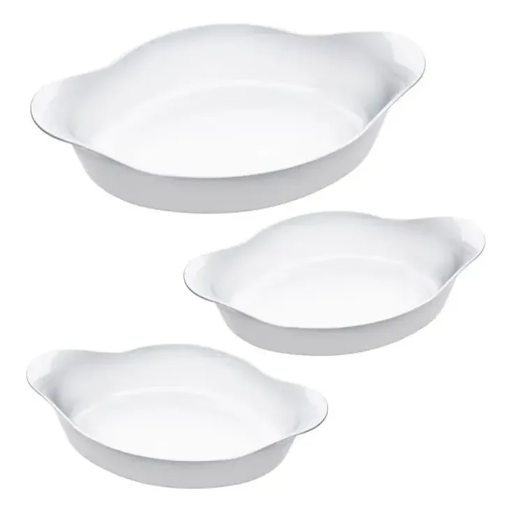 Conjunto De Assadeiras Opaline 3 Peças Oval Branco Marinex Branco