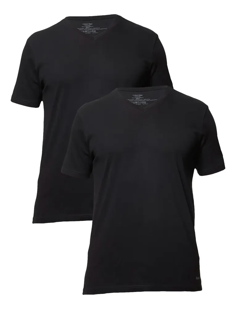 Kit Com 2 Camisetas Masculina Crew-neck Calvin Klein Preto Liso M Lisa