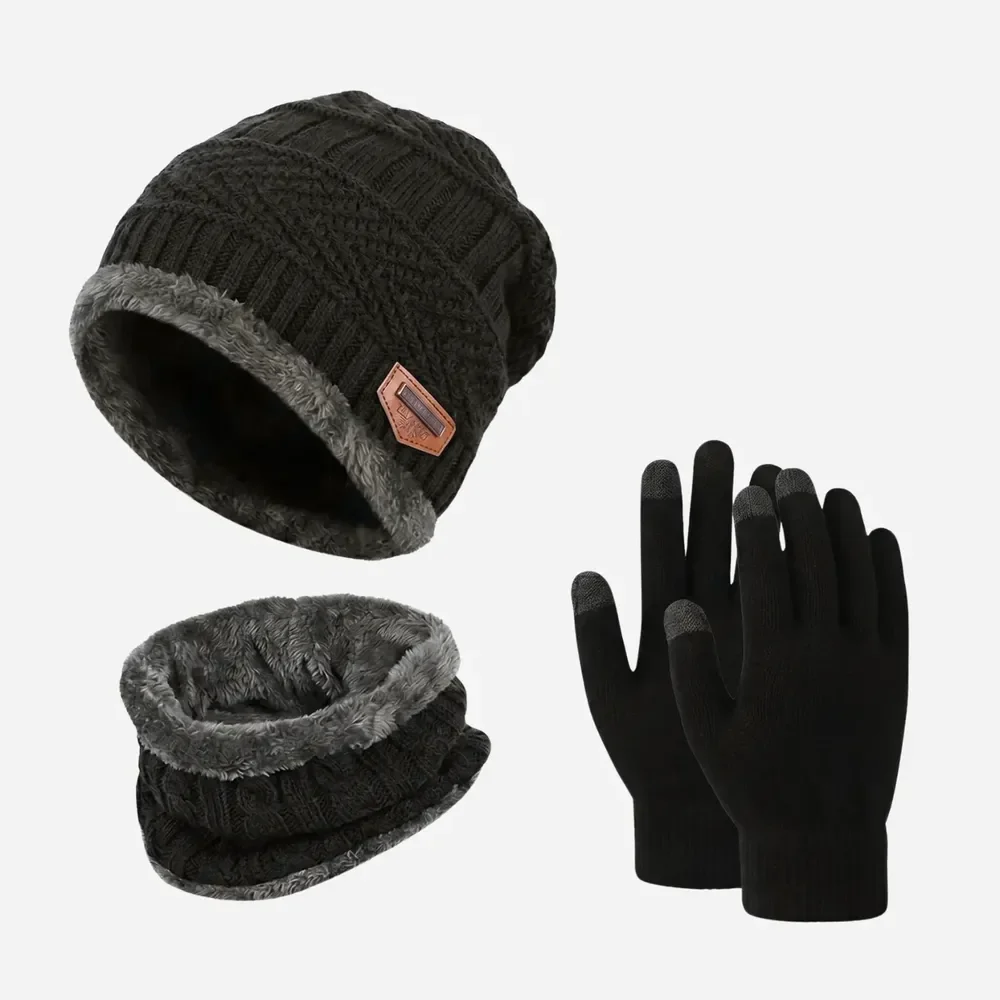 Kit Touca Gorro Cachecol + Luva Inverno Lã Pelinho Frio Azul-marinho Unico