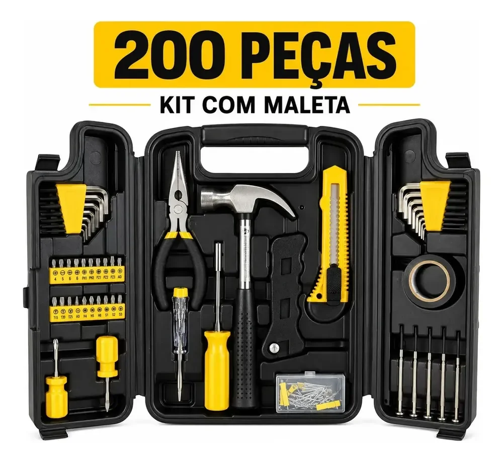 Jogo de Ferramentas 200 Peças com Chaves de Precisão e Allen Kit com Maleta Resistente - Titanium Platina