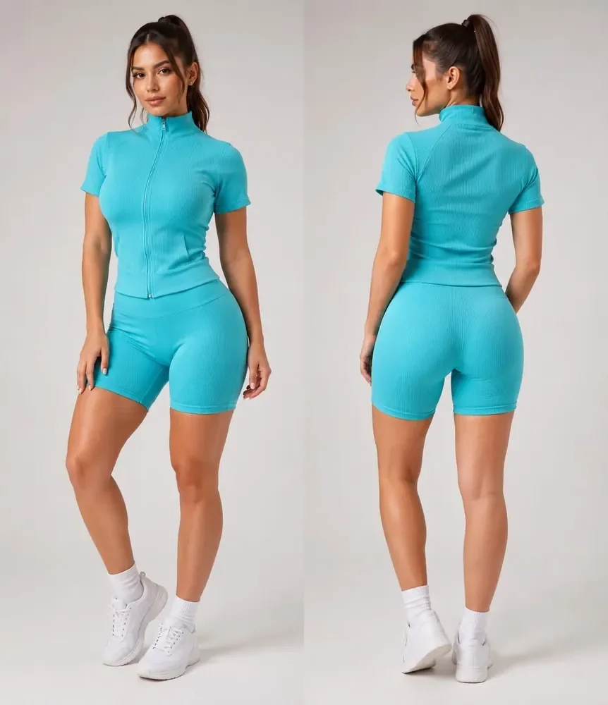 Conjunto Short E Blusa Canelado Premium Casual Academia Sortido G/gg