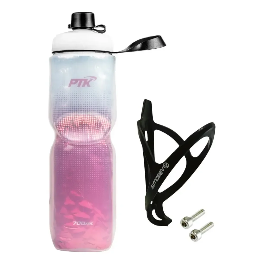 Garrafa Caramanhola Térmica P/ Bicicleta 700ml C/ Suporte Ab Cor Full Rosa