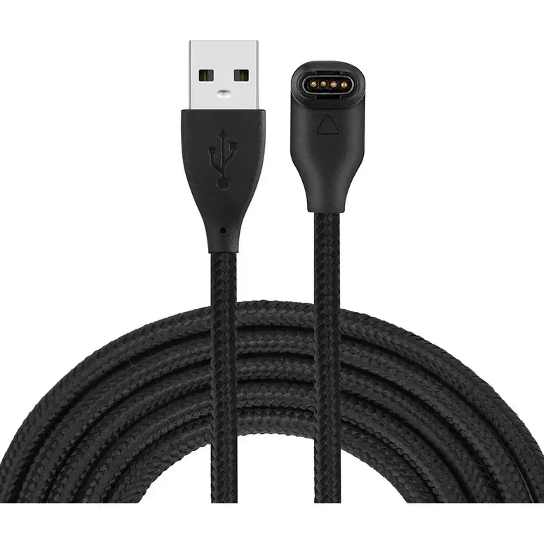 Cabo Usb Carregador Com Nylon Trançado Para Garmin Todos Das Linhas Forerunner / Fenix / Venu / Approach / Epix /... Preto