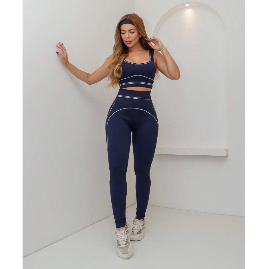 Conjunto Fitness Feminino Canelado Premium com Bojo Legging Cintura Alta Academia 3RD SD1862