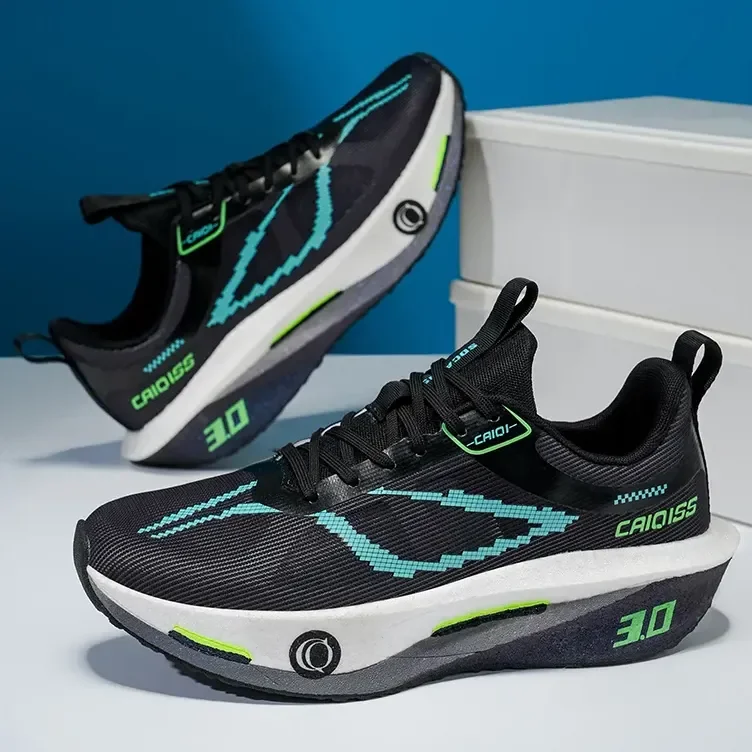 Tênis De Corrida Caiqiss Com Placa De Fibra De Carbono Preto Geométrico 37