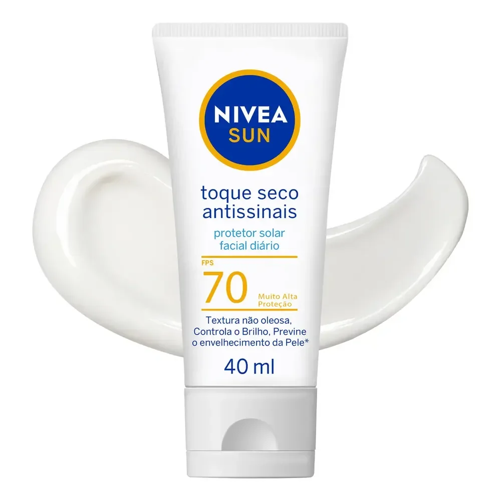 Nivea Sun Protetor Solar Facial Toque Seco Antissinais Fps70 40ml, Alta Proteção Uva/uvb, Controla A Oleosidade, Previne Envelhecimento, Textura Leve