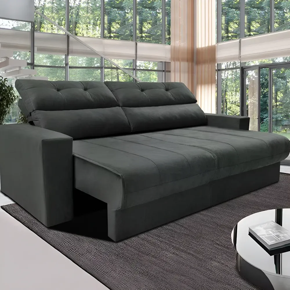 Sofá 3 Lugares Clean Retrátil Reclinável Cama Inbox - Cinza - Liso