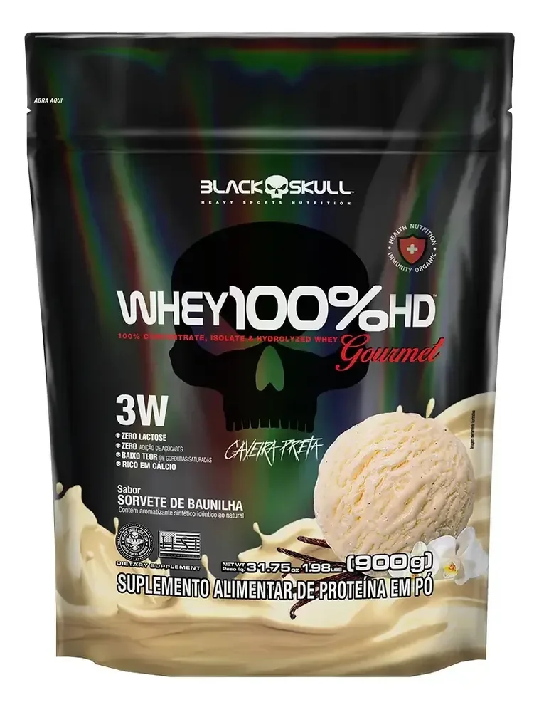 Whey 100% Hd 900g Refil Gourmet - Black Skull Sabor Baunilha Baunilha