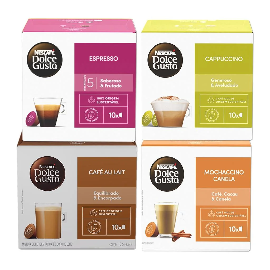 Kit Dolce Gusto Queridinhos - 40 cápsulas - Espresso, Canela, Au Lait e Cappuccino