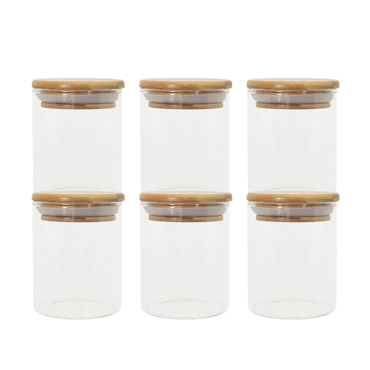 Oikos - Kit 6 Potes de Vidro 200ml com Tampa de Bambu Herméticos Redondos