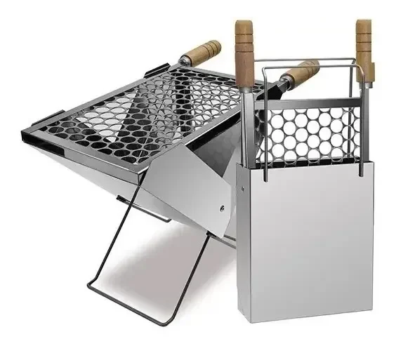 Churrasqueira Maleta Inox 1 Grelha Camping  Pesca Portátil Prateado