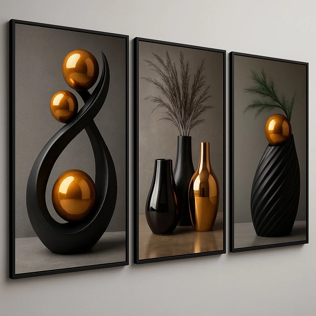 Quadro Decorativo 3 Peças Sala Decorativo Geométrico Abstrato Trio Nordic Hall