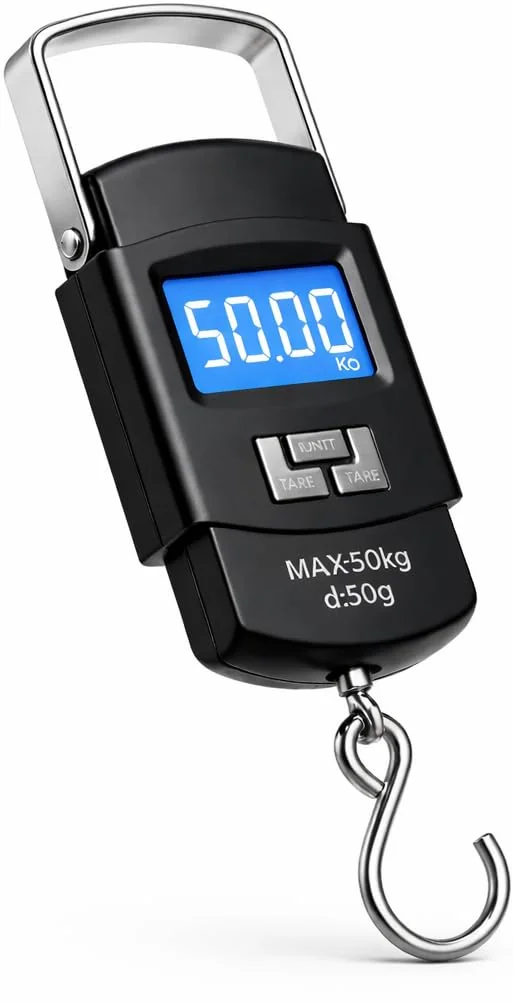 Balança Digital Portátil de Mão 50kg Alta Precisão com Visor LCD Grande e Alça Reforçada – Ideal para Bagagem, Mala, Viagem, Aeroporto, Pesca, Sacolas e Uso Doméstico Compacta, Resistente e Premium