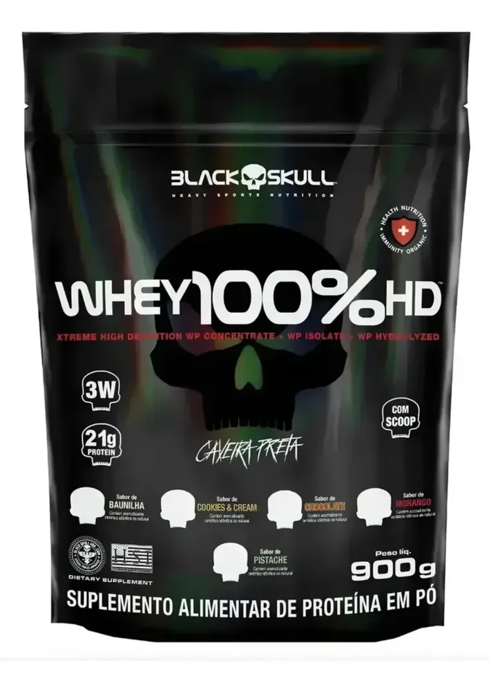 Whey 100% Hd Refil Black Skull - 900g (wpc, Wpi E Wph) Sabor Baunilha