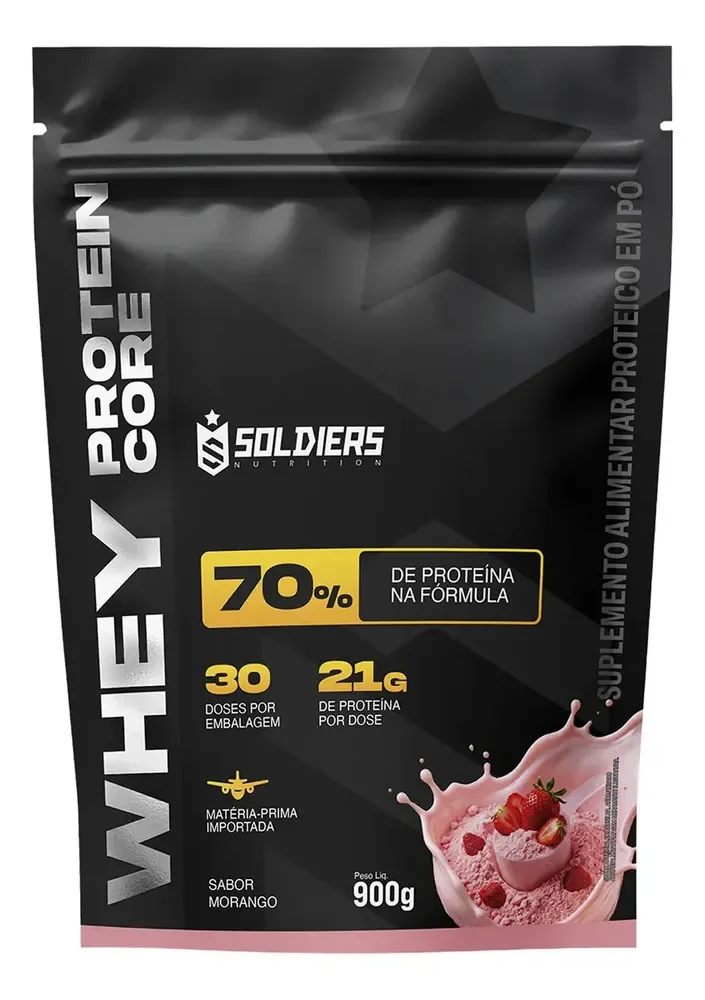 Whey Core 70% de Proteina Concentrada - Morango 900g - Soldiers Nutrition