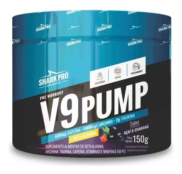 V9 Pump Pré Treino Pote 150g Shark Pro Sabor Açaí Com Guaraná