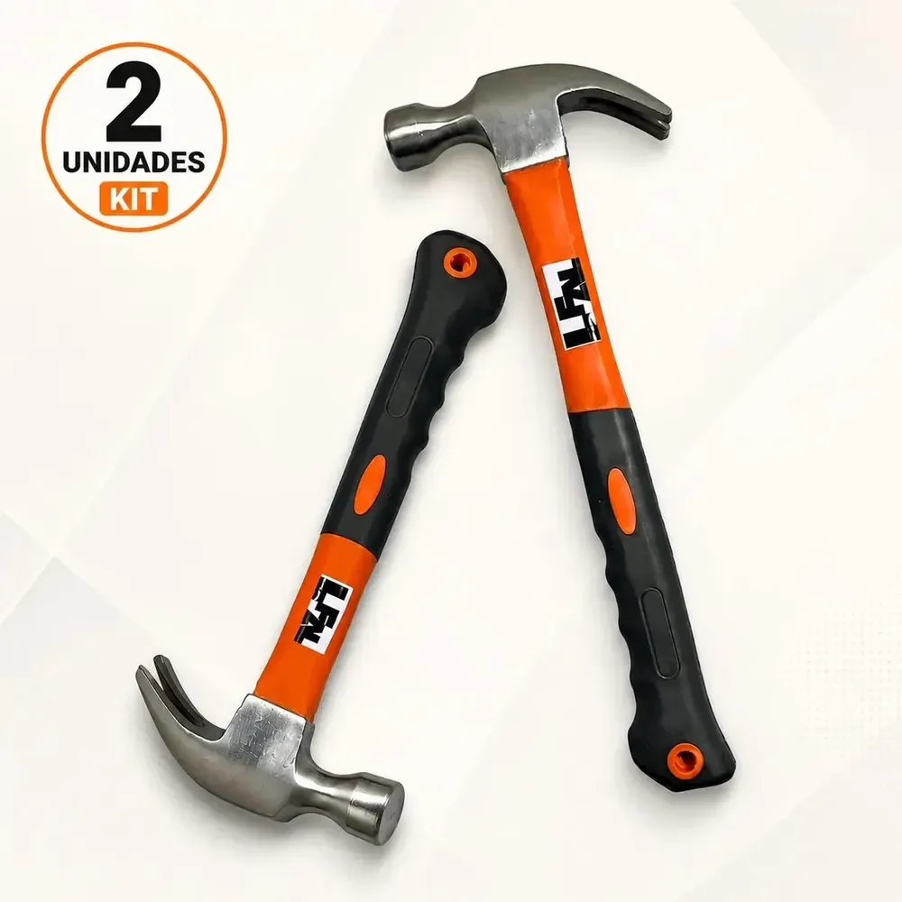 Kit 2 Martelo De Prego Profissional Tipo Unha Cabeça Aço Cabo Fibra Emborrachado Resistente Ferramenta Portátil Multifuncional Construção Obra Casa Pedreiro Carpinteiro Serralheiro Reforma Marca Lfal