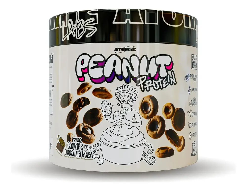 Peanut Protein 350g Atomic Labs - Sabor Cookies de Chocolate Belga - Pasta de Amendoim com Whey Protein e Colágeno Hidrolisado
